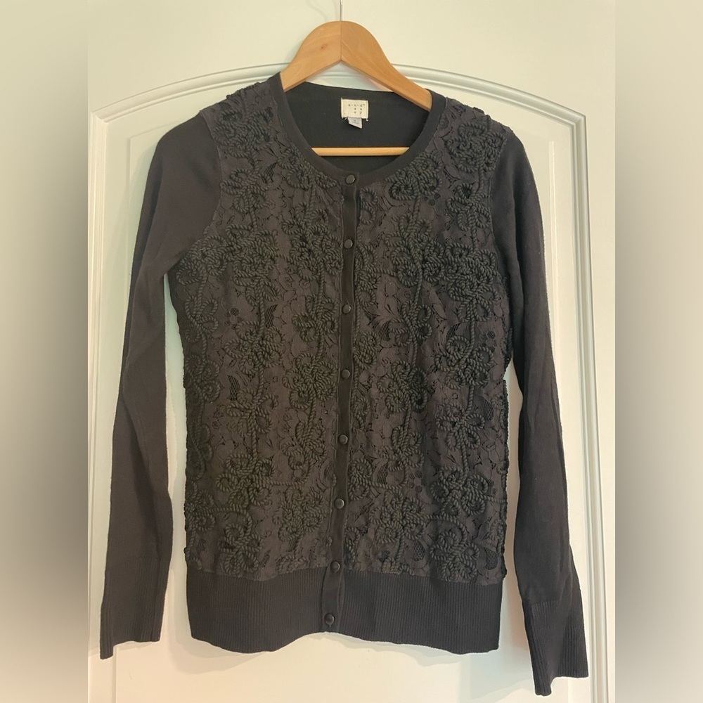 A New Day Cardigan Black Floral Textured Women's Sweater